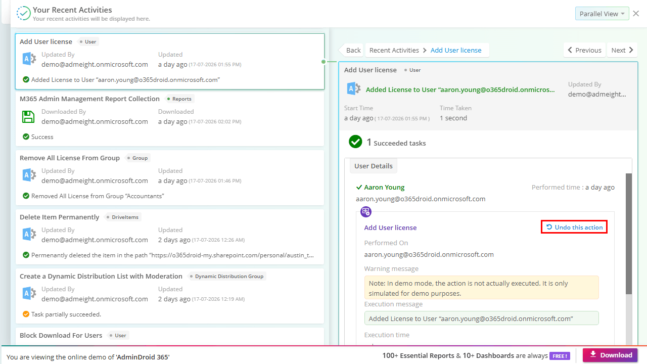 Revert license actions