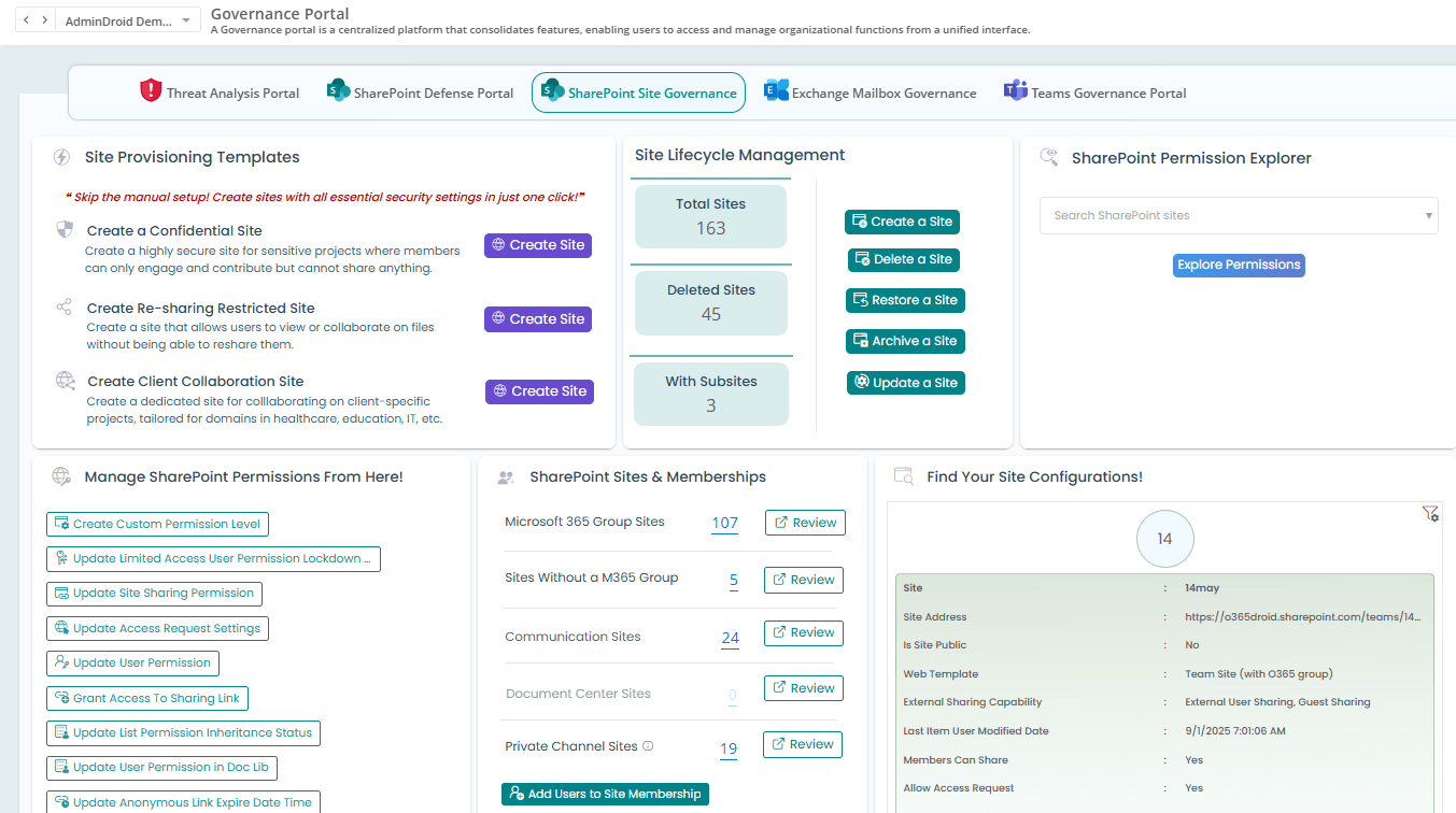 SharePoint Site Governance Portal