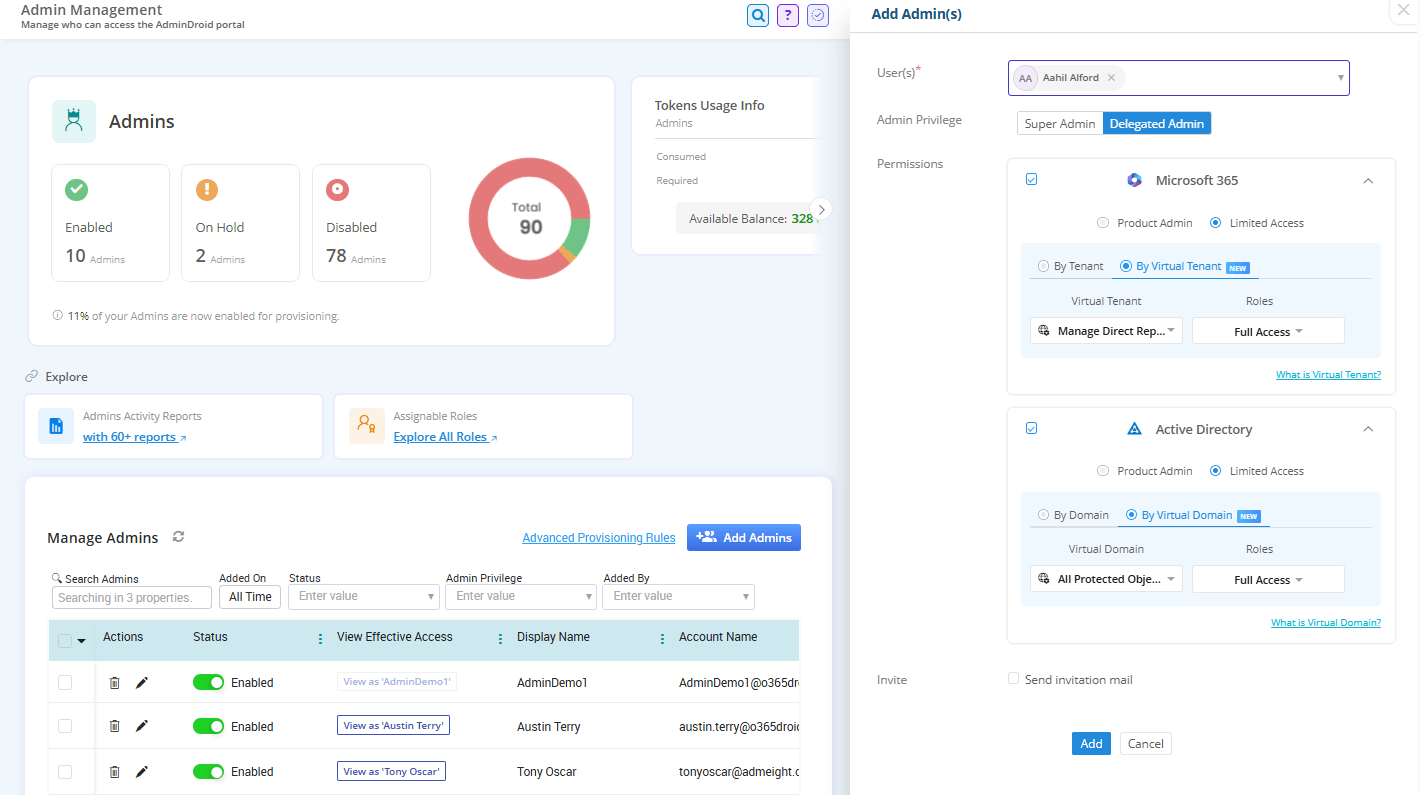 Assign a Virtual Tenant to an admin in AdminDroid