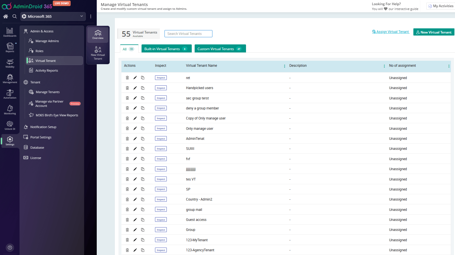 Manage Virtual Tenants in AdminDroid