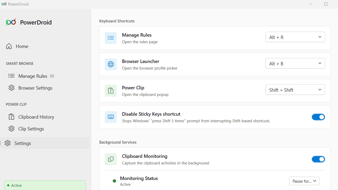 PowerDroid General Settings