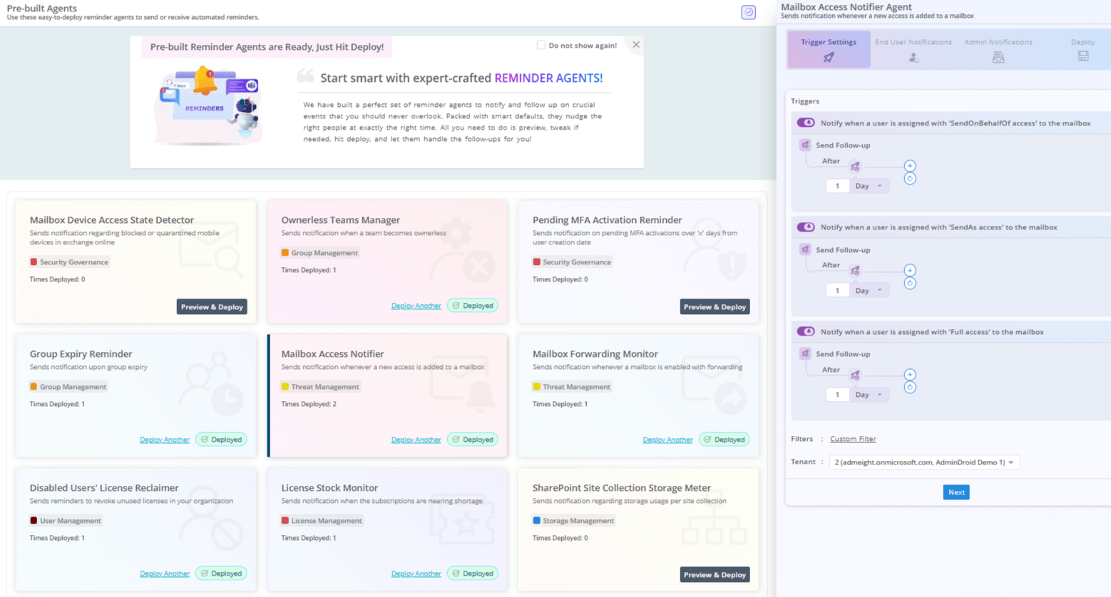 AdminDroid reminder notification templates