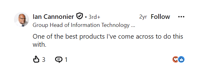 LinkedIn comment calling AdminDroid one of the best products