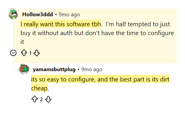 Reddit conversation praising AdminDroid as easy to configure and dirt cheap