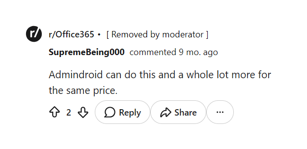 Reddit comment on AdminDroid value for the price